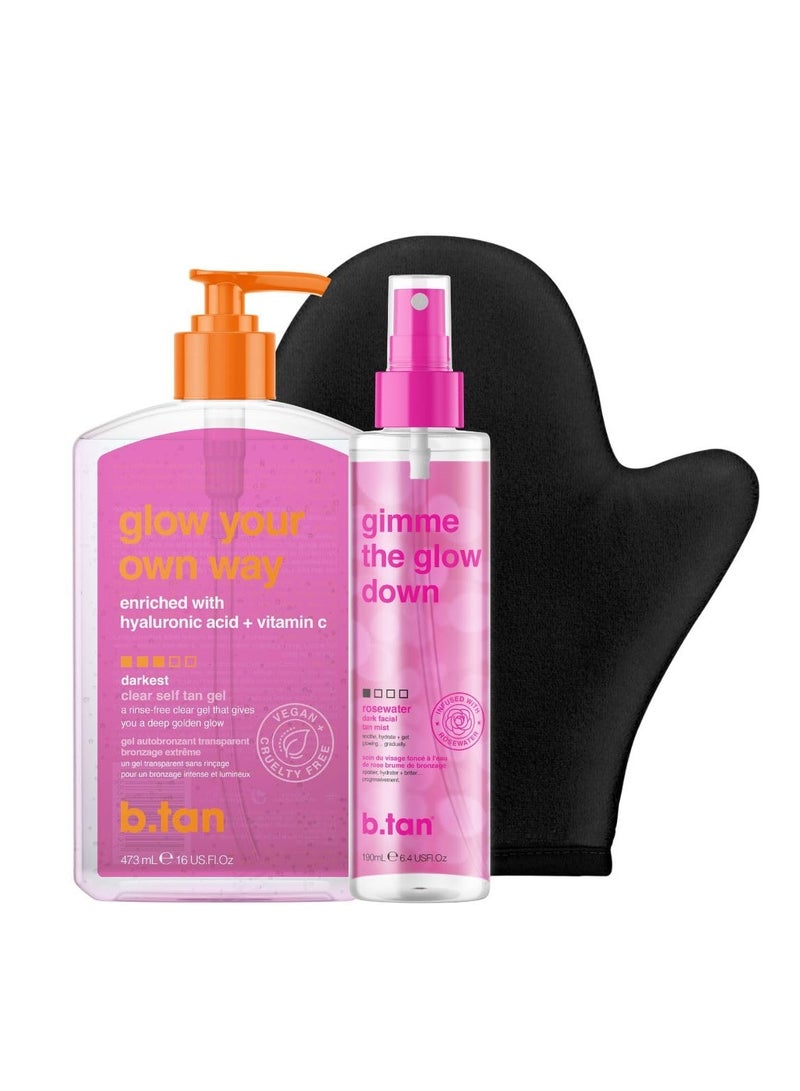 b tan b.tan Clear Self Tan Gel & Face Mist Kit | Glow Your Own Way + Mist Bundle - Transfer-Resistant Self Tanning Gel with Gradual Self Tan Face Mist, with Body Mitt Applicator - Image 1
