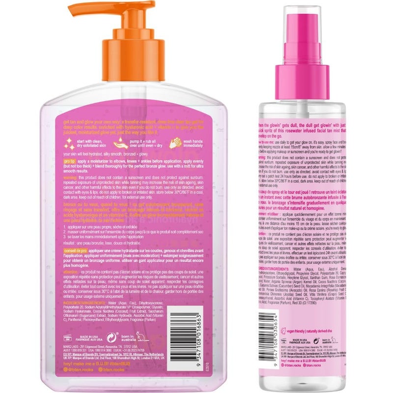 b tan مجموعة جل التسمير الذاتي الشفاف ورذاذ الوجه من b.tan | مجموعة Glow Your Own Way + Mist - جل تسمير ذاتي مقاوم للتحول مع رذاذ تسمير ذاتي تدريجي للوجه، مع قفاز وضع للجسم - Image 2