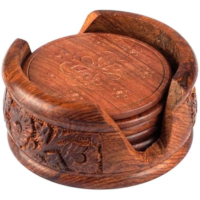 ريجيد مجموعة قواعد أكواب الشاي الخشبية المصنوعة يدويًا من الخشب الطبيعي مع حامل لمشروبات الشاي والقهوة، أنيقة ومتينة، ديكور منزلي أنيق مثالي لتناول الطعام وحماية الطاولة 11 × 11 × 7 - Image 1