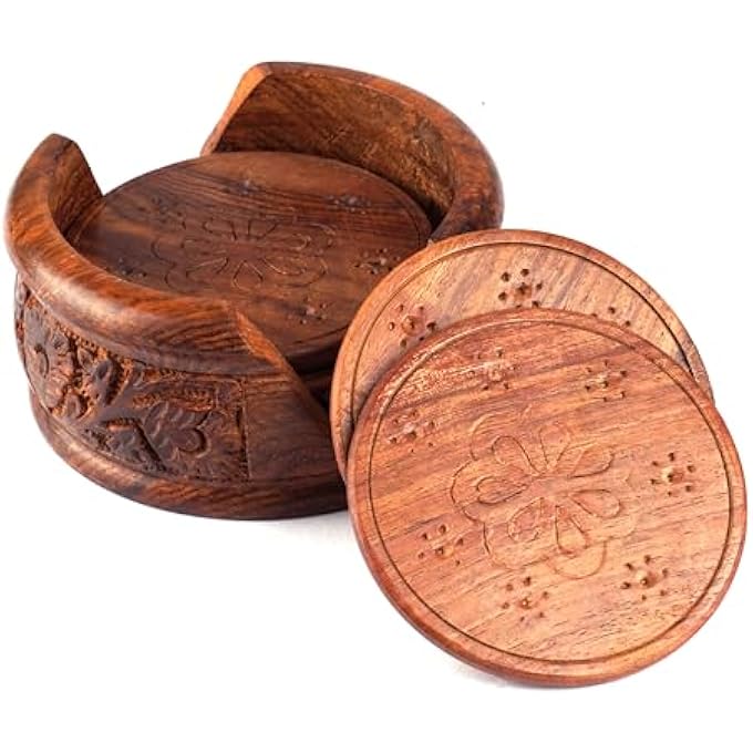 ريجيد مجموعة قواعد أكواب الشاي الخشبية المصنوعة يدويًا من الخشب الطبيعي مع حامل لمشروبات الشاي والقهوة، أنيقة ومتينة، ديكور منزلي أنيق مثالي لتناول الطعام وحماية الطاولة 11 × 11 × 7 - Image 2