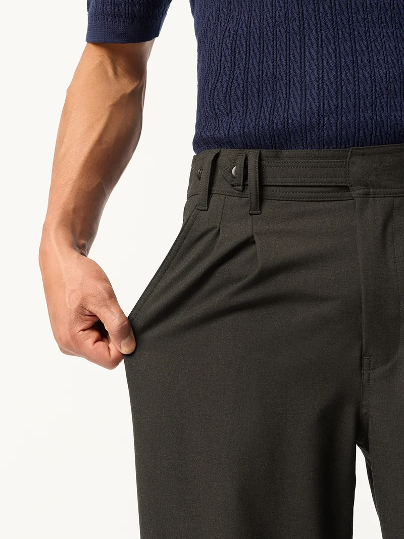 The Souled Store  The Souled Store Korean: Timber Men and Boys Solid Polyester Viscose Elastane Blend Straight Fit Pleated 4-Way Stretch Wrinkle Resistant Trousers  | Best Price UAE