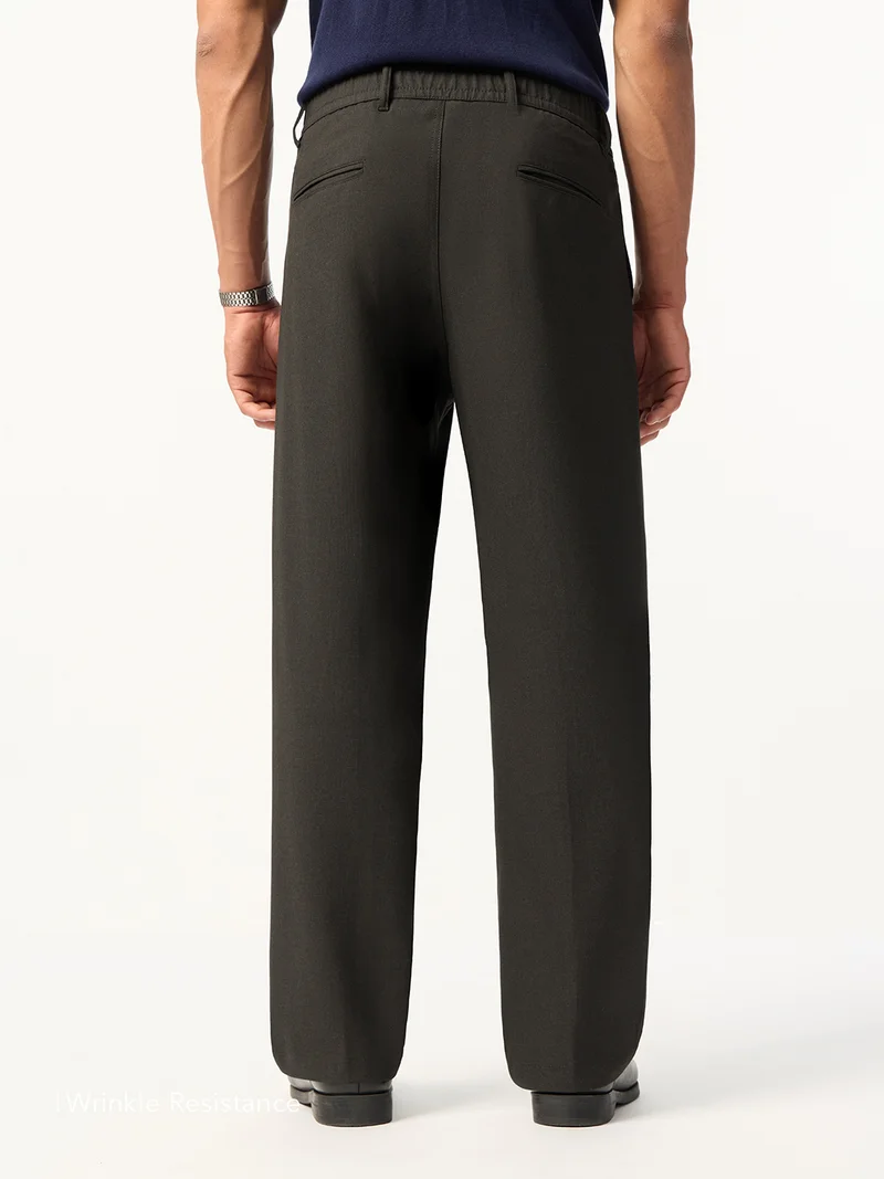 The Souled Store  The Souled Store Korean: Timber Men and Boys Solid Polyester Viscose Elastane Blend Straight Fit Pleated 4-Way Stretch Wrinkle Resistant Trousers  | Best Price UAE