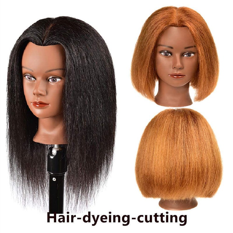 headdoll Mannequin Head with 100% Real Human Hair 16" Hairdresser Cosmetology Mannequin Manikin Training Practice Doll Head for Hairstyling and Free Clamp Holder- Black - Image 4