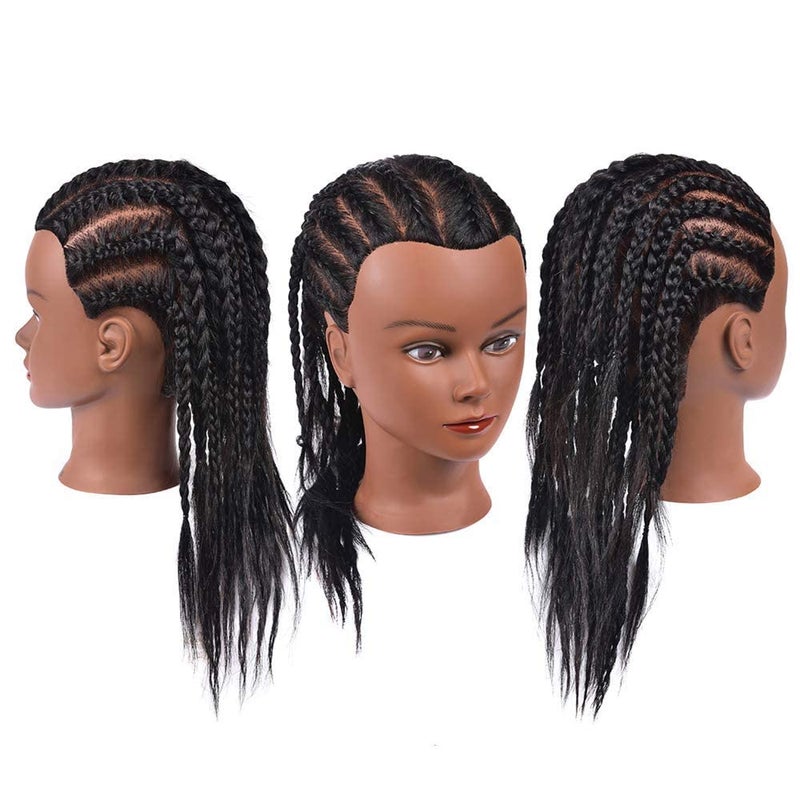headdoll Mannequin Head with 100% Real Human Hair 16" Hairdresser Cosmetology Mannequin Manikin Training Practice Doll Head for Hairstyling and Free Clamp Holder- Black - Image 3