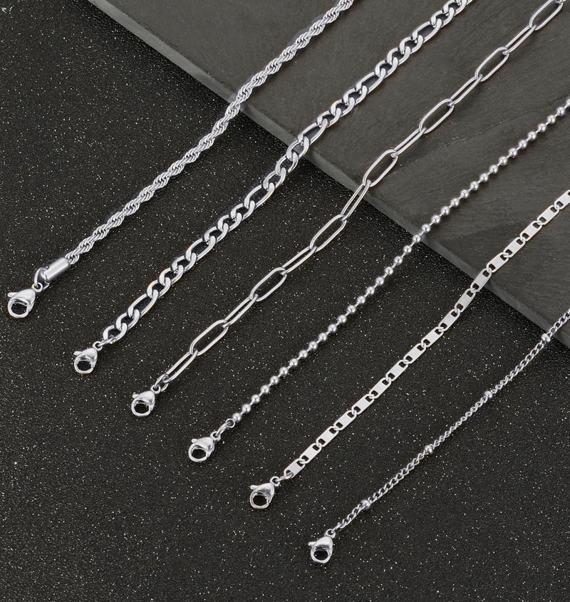 Tornito 8Pcs Ankle Bracelets for Women Stainless Steel Waterproof Layered Cuban Figaro Link Chain Rope Paperclip Herringbone Satellite Bead Anklets Set Summer Beach Jewelry Silver Tone 8.5 Inch - Image 3
