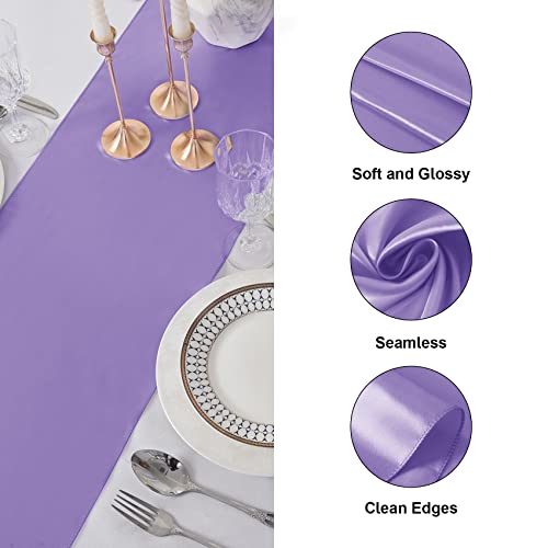 flohar 12Pack Table Runner 12 x 108 Inches Satin Silk Table Runner for Wedding, Birthday Party, Banquets, Graduations Decoration, fit Rectange and Round Table-Lavender - Image 3