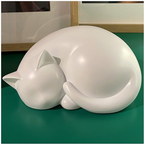AHAILUOO Sleeping Cat Memorial Urn,Resin Cremation Keepsake, Indoor Pet Tribute, 8 x 5.5 x 4 Inches, Small Animal Ash Container (White) - Image 1