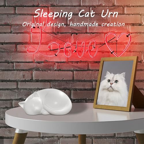 AHAILUOO Sleeping Cat Memorial Urn,Resin Cremation Keepsake, Indoor Pet Tribute, 8 x 5.5 x 4 Inches, Small Animal Ash Container (White) - Image 3
