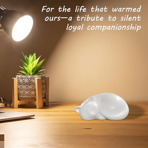 AHAILUOO Sleeping Cat Memorial Urn,Resin Cremation Keepsake, Indoor Pet Tribute, 8 x 5.5 x 4 Inches, Small Animal Ash Container (White) - Image 4