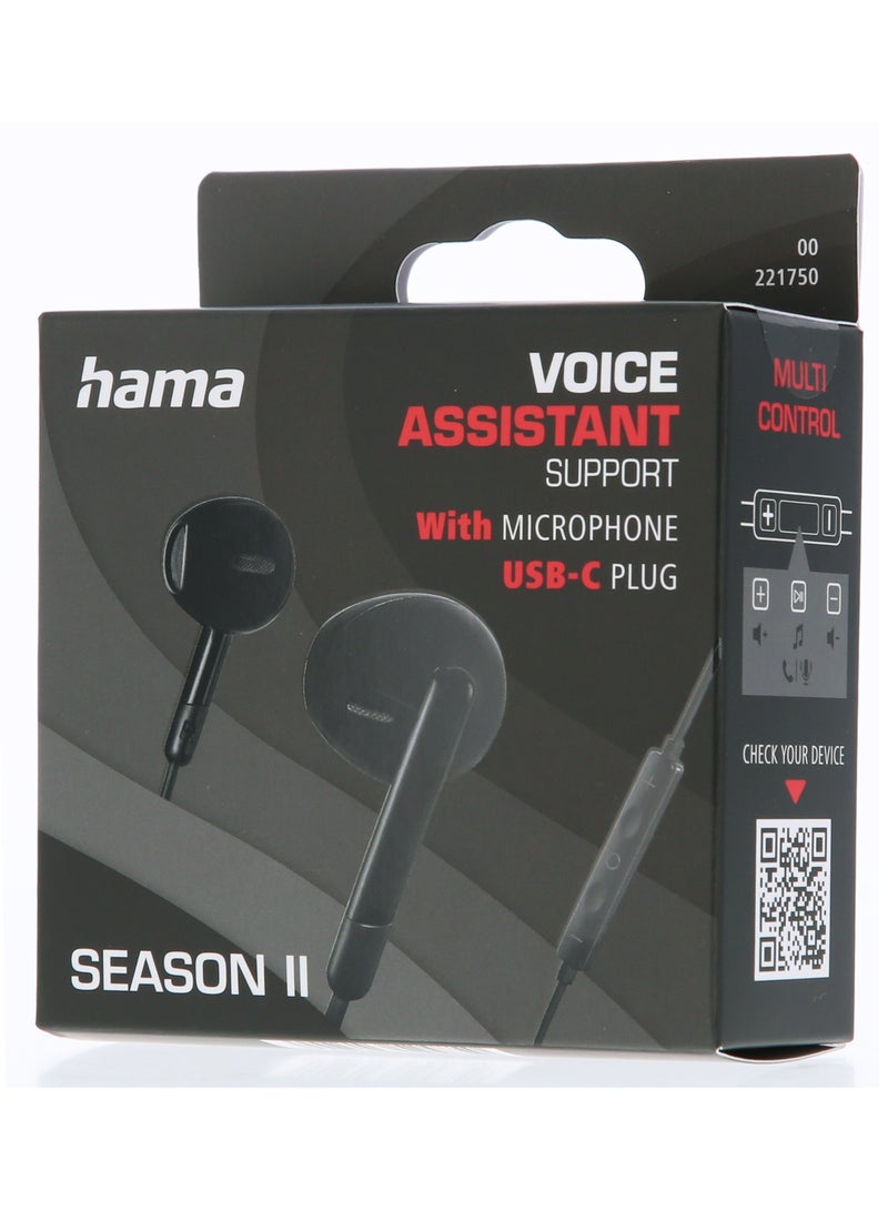 Hama "Season II Headphones, Earbuds, Microphone, Cable Kink Protection, USB-C, Black - Image 1
