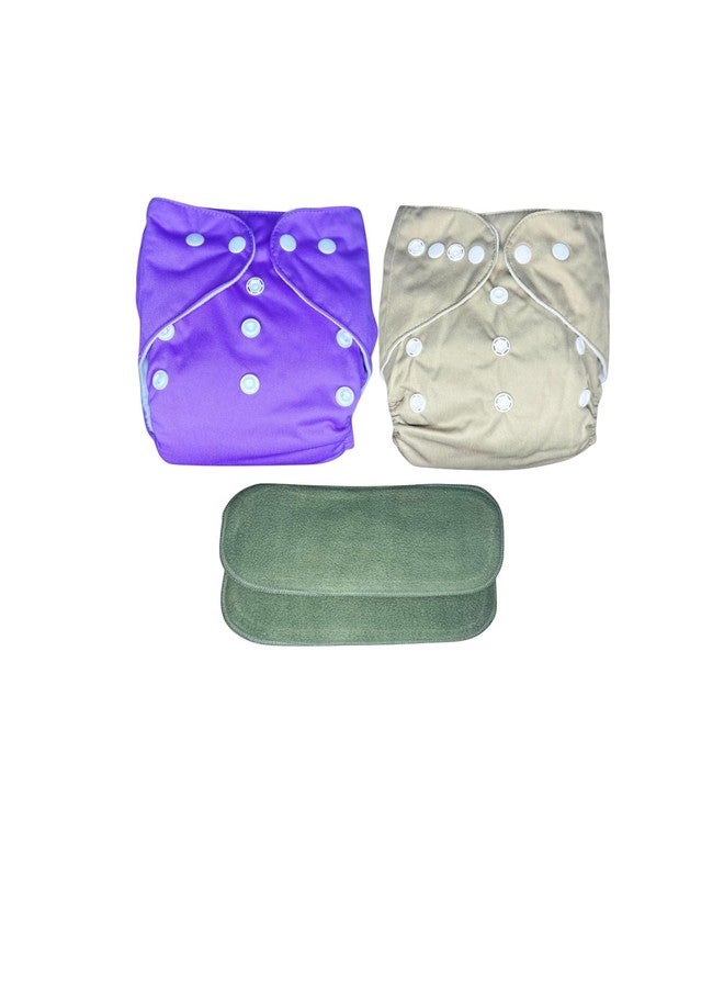Kogar Reuse Nappy Adjustable Reusable & washable Cloth Diaper with Super Absorbent Insert, 3-36 Months, 2-Pack (Purple & gray) - Image 1