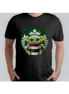 Baby Yoda Grogu Starbucks - Mandalorian 100% Cotton Crew Neck T-Shirt Model - 1