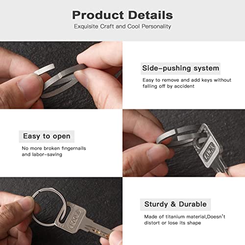 TISUR Titanium Key Rings for Keychain, Side-Pushing key chain rings Split keyring heavy duty Keychain Rings for unisex-adult, bulk 3 Size Choices, Grey - Image 3