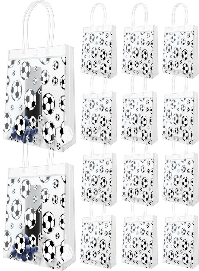 Demonwer 12 Pcs Soccer Clear Goodie Bag with Handles PVC Sport Theme Goodie Treat Candy Bags Reusable Party Favor Bag for Team Birthday Gifts 8×8×3.2 Inch - Image 1