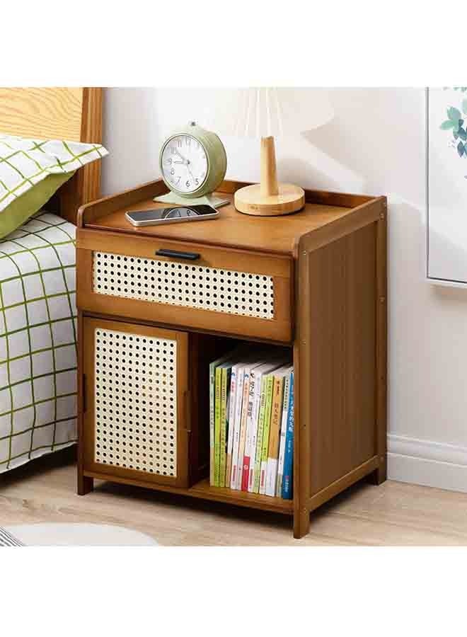Generic European Modern Style Bedside Table, Side Table, Sofa Table, With Drawers and Cabinets, Sliding Doors in Two Directions, Simple Bamboo Bedside Table, Open Tabletop, 42cm×31cm×50cm.  - Image 1