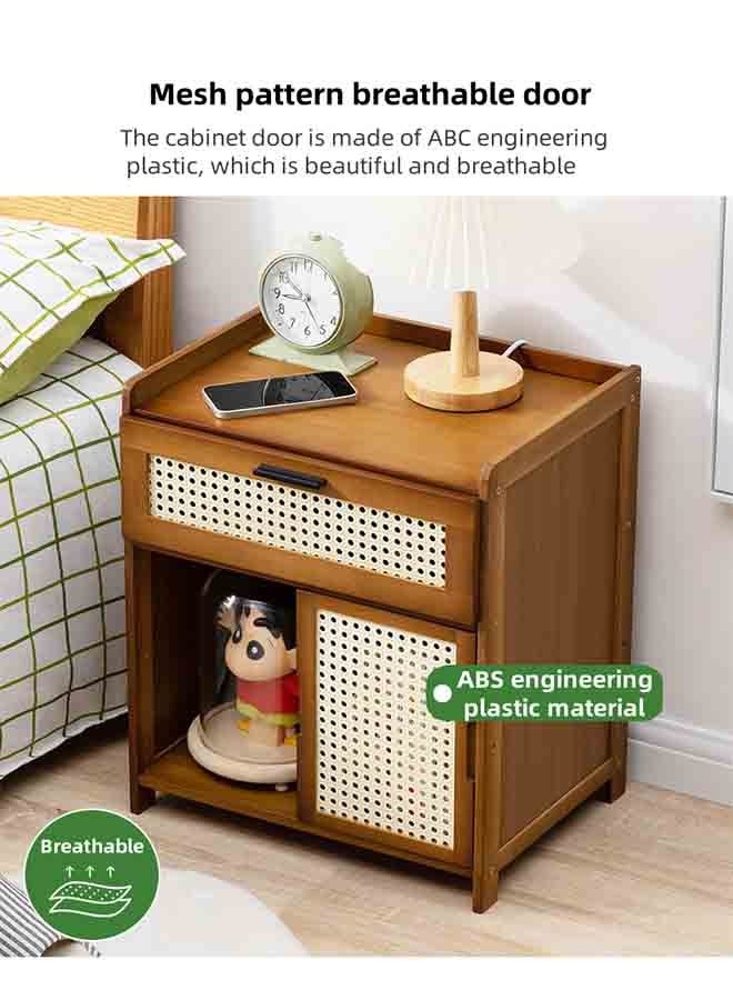 الخيزران طاولة جنب السرير, الجدول الجانبي, أريكة الجدول, المنزلية الصغيرة جنب السرير خزانة التخزين, مزدوج الاتجاه الأبواب المنزلقة والدراجات, سطح الطاولة المفتوح - Image 3