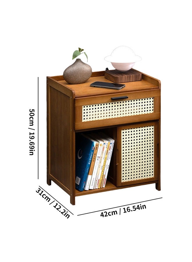 الخيزران طاولة جنب السرير, الجدول الجانبي, أريكة الجدول, المنزلية الصغيرة جنب السرير خزانة التخزين, مزدوج الاتجاه الأبواب المنزلقة والدراجات, سطح الطاولة المفتوح - Image 2