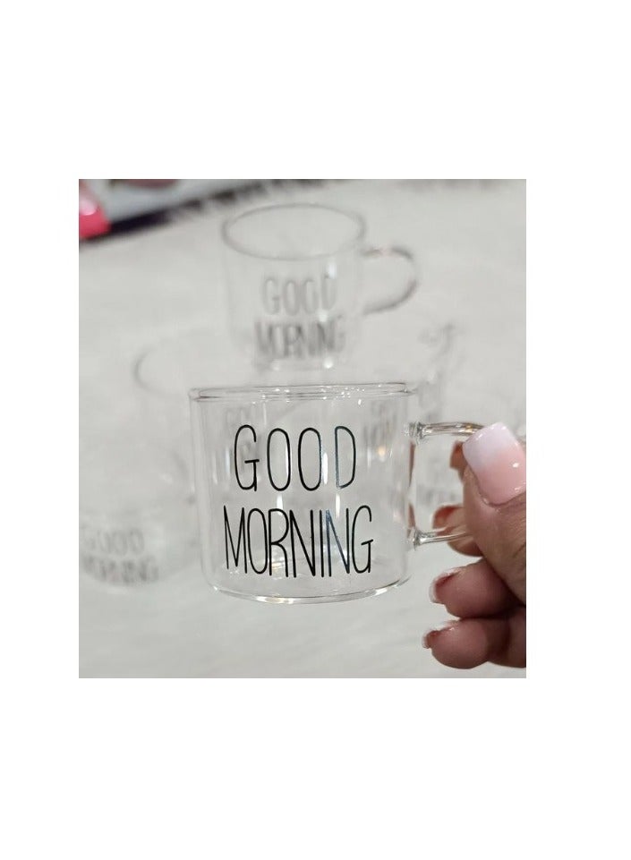 Good Morning Printed Glass Coffee Mug Set 6pcs - Image 3