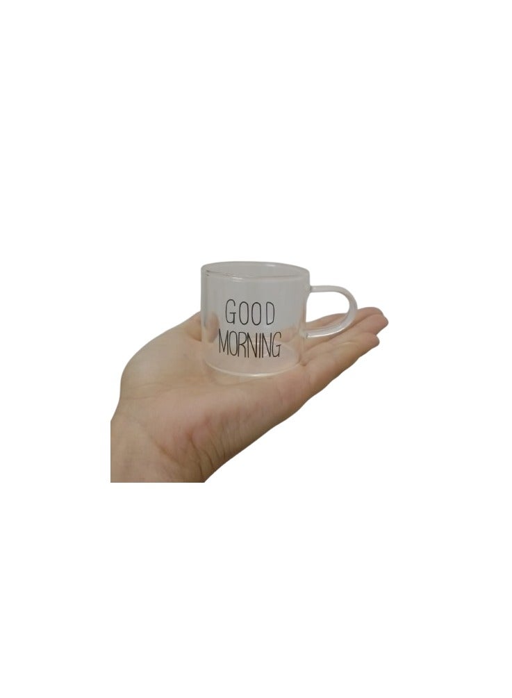 Good Morning Printed Glass Coffee Mug Set 6pcs - Image 4