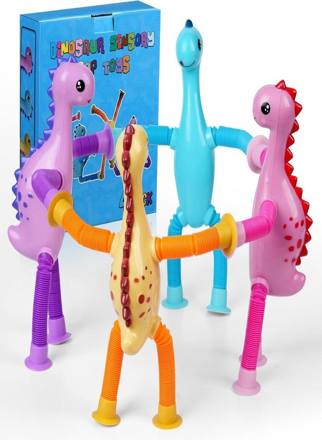 eowvsio 4PCS Dinosaur Pop Sensory Tube,Airplane Travel Toys for Toddlers Kid Boys Girls Year Old Ages 3+ ADHD Autism Plane Road Trip Activities Essential Suction Cup Pop Dino Fidget Toys Autistic Gifts - Image 1