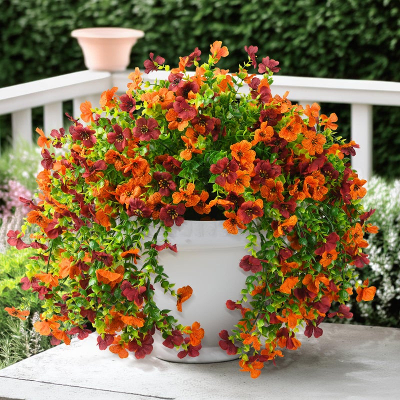 ZFProcess Artificial Hanging Flowers Plants for Outdoor Fall Decoration, 2PCS Faux Silk Daisy UV Resistant Look Real for Outside Home Indoor Planter Porch Window Yard Mums Autumn Decor(Orange Brown) - Image 1