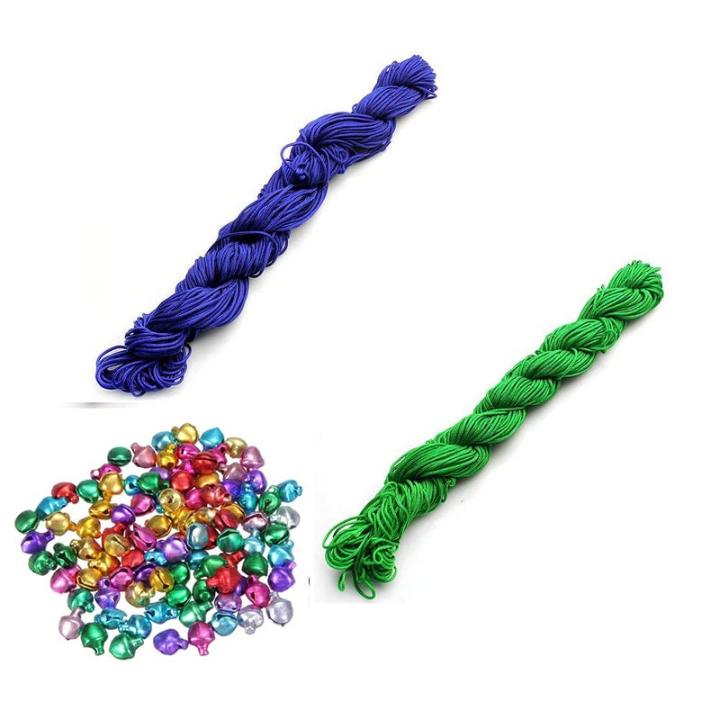 CRAFTS HAVELI Combo of Multi Ghungroo Beading Nylon Cord 30 Mtr Knot Macrame Braided String M_1mm Nylon_Blue Green