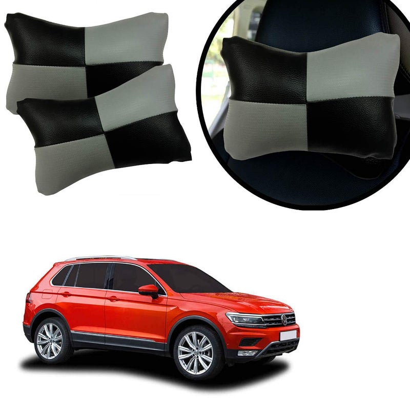 PulGos Grey Check Design Car Neck Rest Cushion with Adjustable Straps_1191 - Image 1