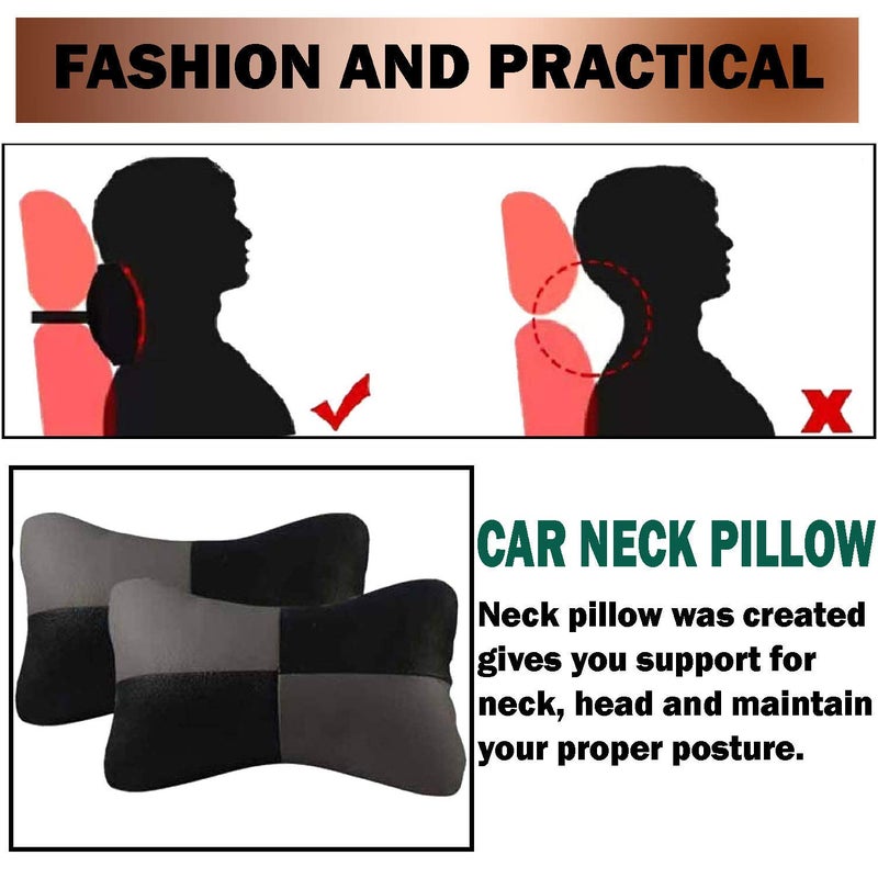 PulGos Grey Check Design Car Neck Rest Cushion with Adjustable Straps_1191 - Image 3