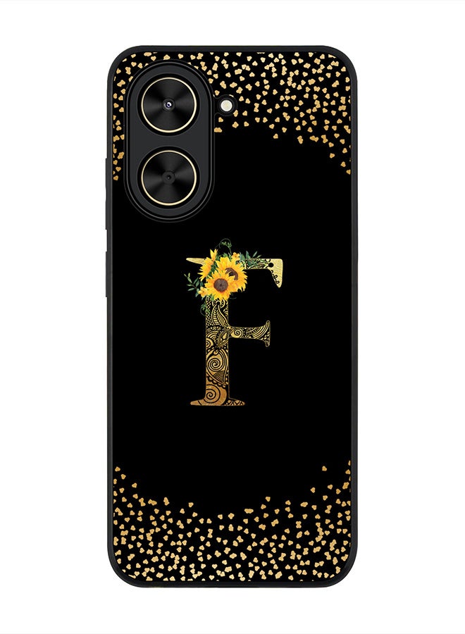 Stylizedd For Xiaomi Poco C71 / Redmi A5 4G Case,Slim fit Camera Protection, Shockproof Thin Phone cover  - Custom Floral Monogram - F ( Black )