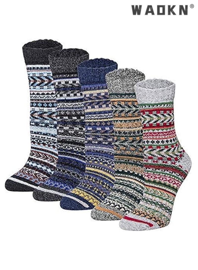 WAOKN Women's Vintage Wool Socks Special Offer, Thick Knitted Winter Warm Socks, Winter Essential Gift Option, Casual Cotton Stretchy Novelty Socks,Casual Socks- Perfect for Everyday Wear (5 Pairs) - Image 1