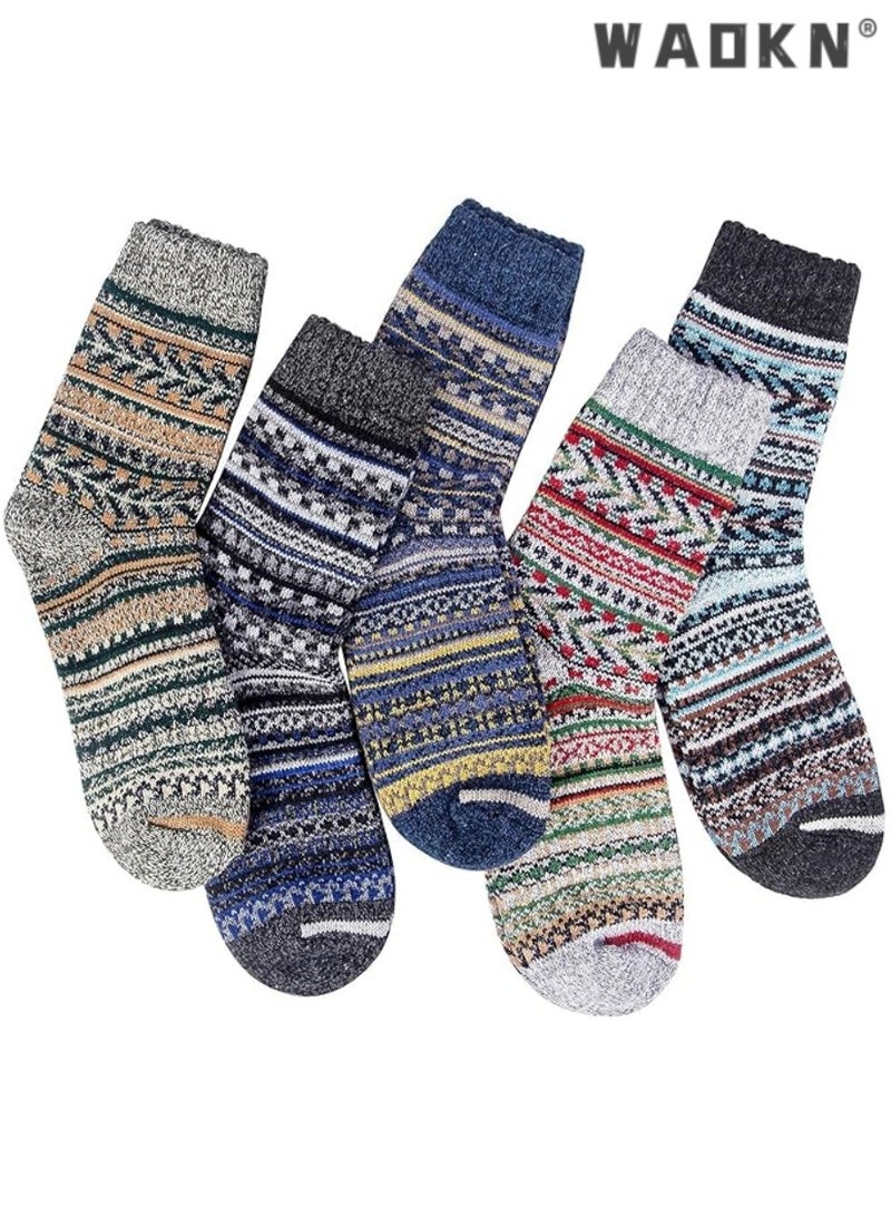 WAOKN Women's Vintage Wool Socks Special Offer, Thick Knitted Winter Warm Socks, Winter Essential Gift Option, Casual Cotton Stretchy Novelty Socks,Casual Socks- Perfect for Everyday Wear (5 Pairs) - Image 2