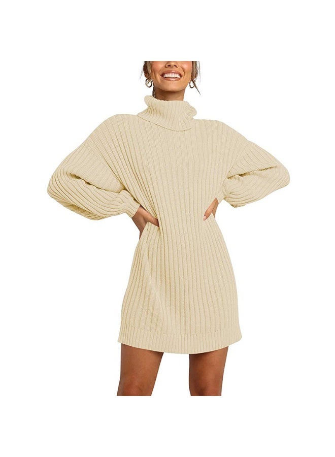NIBEMINENT Turtleneck Sweater Dress Woman Long Sleeve Knitted Autumn Winter Dress Fashion Loose Mini Dress Casual Knitwear - Image 1