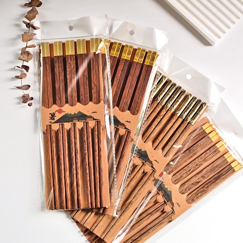 Chinese Style Chicken Wing Wood Suit Chopsticks Solid Wood Tableware Mahogany National Tide Home Lettering Stall Opp Bag - Image 2