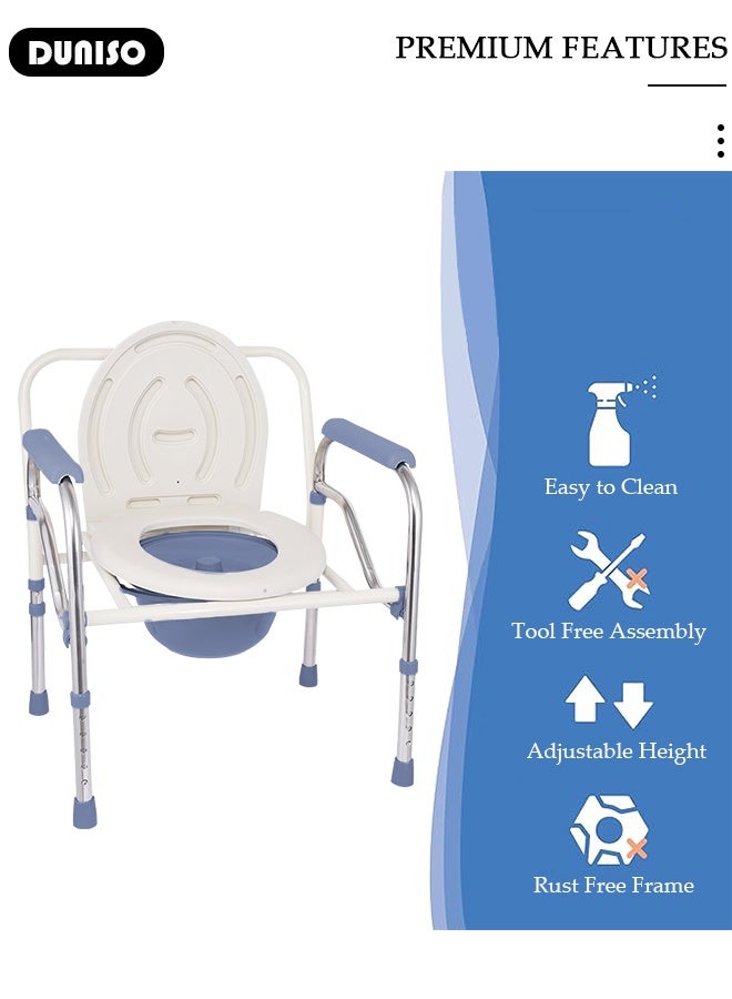 DUNISO Multifunctional Folding Bedside Commode Chair Portable Toilet Chair with Handles Backrest,Tool-Free Assembly, Adjustable Height for Elderly Disabled Pregnant Women  - Image 4