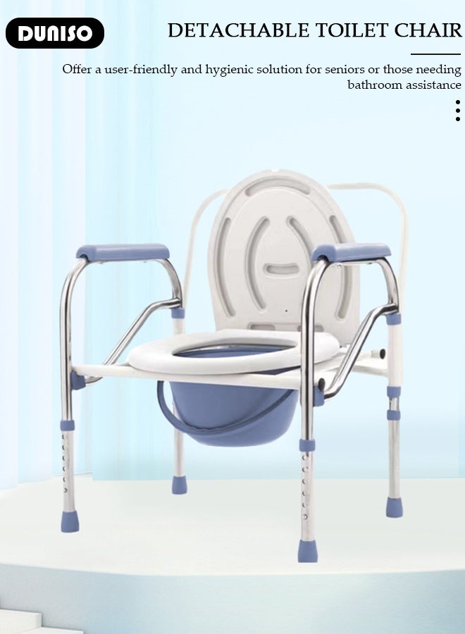 DUNISO Multifunctional Folding Bedside Commode Chair Portable Toilet Chair with Handles Backrest,Tool-Free Assembly, Adjustable Height for Elderly Disabled Pregnant Women  - Image 2