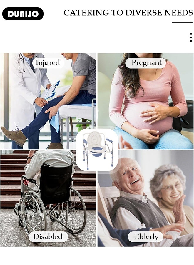 DUNISO Multifunctional Folding Bedside Commode Chair Portable Toilet Chair with Handles Backrest,Tool-Free Assembly, Adjustable Height for Elderly Disabled Pregnant Women  - Image 3