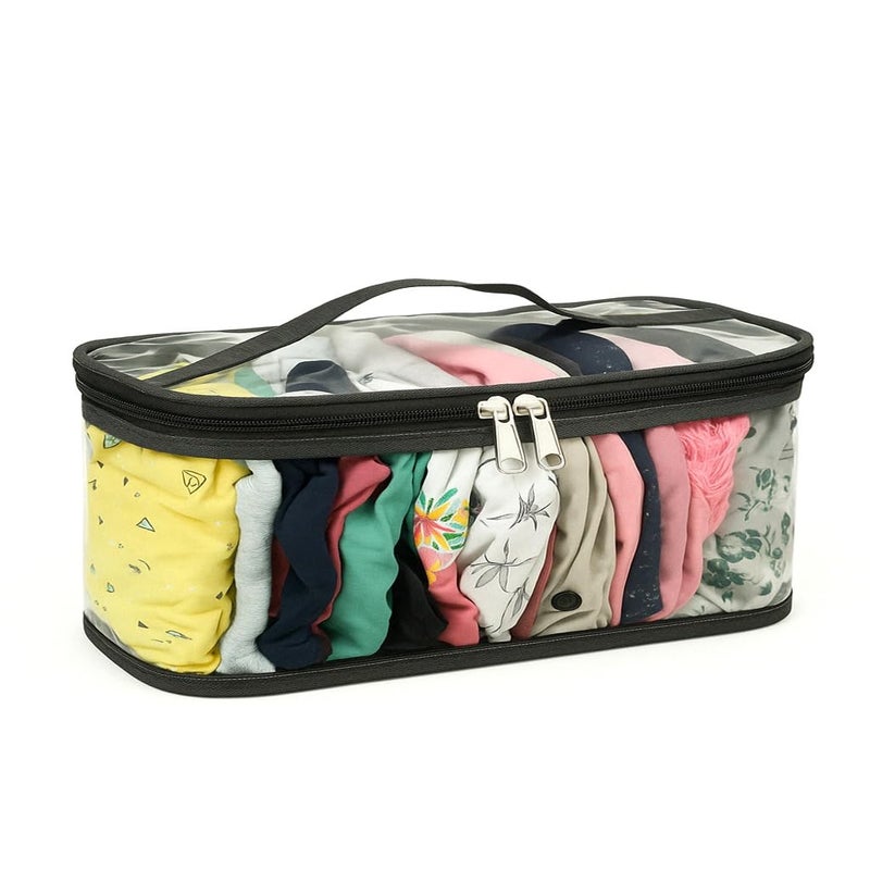 GROFFY Plastic Drawer Organizers for Underwear,Innerwear Organizer Legging Storage Bag Dupatta Organizer Bag,Storage Organizer Pouch,Wardrobe Organizer,Undergarment Organiser (SET OF 1),Transparent - Image 1