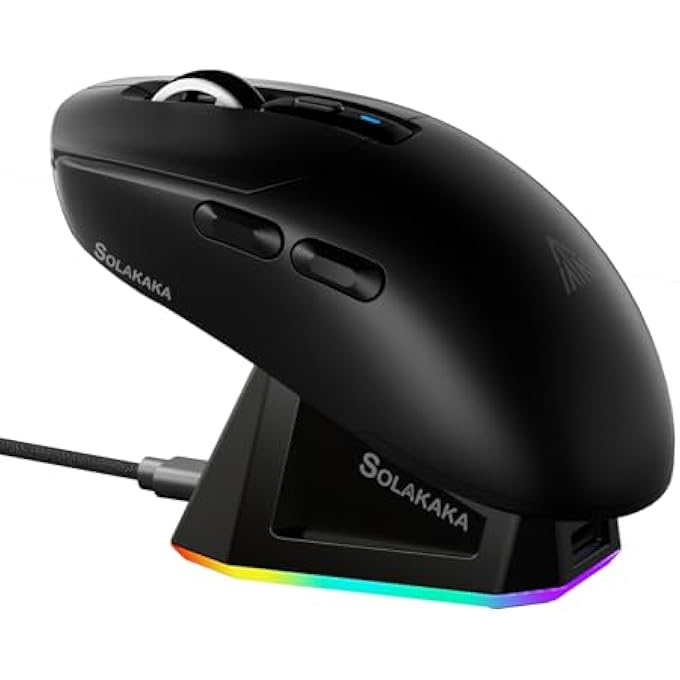 SOLAKAKA SM820 WIRELESS GAMING MOUSE WITH RGB CHARGING DOCK,24000 DPI TRI-MODES WIRELESS MOUSE WITH 2 SIDE BUTTONS,PROGRAMMABLE MACRO MOUSE FOR GAMING(BLACK) - Image 1