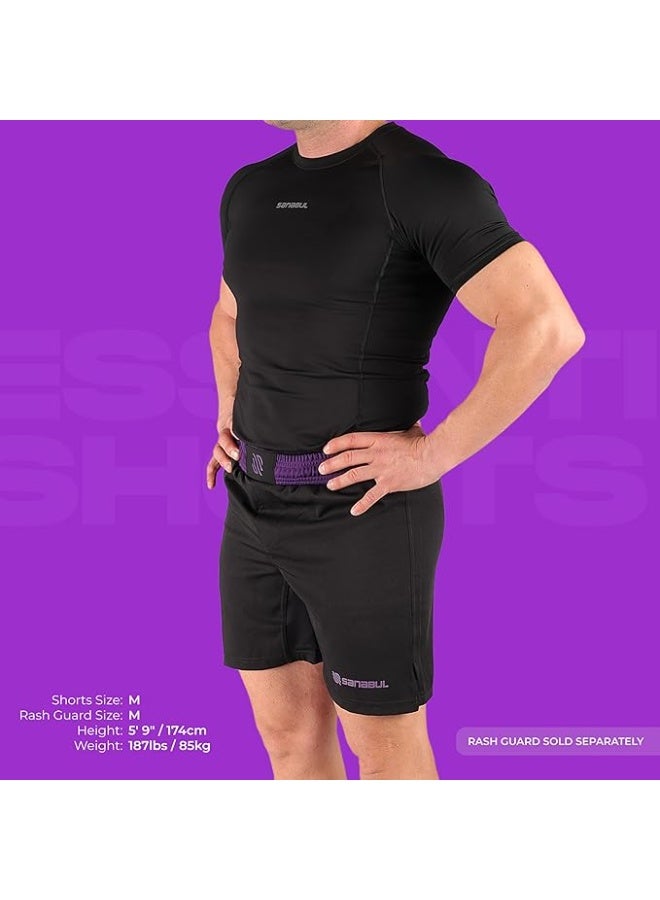 Sanabul BJJ & MMA Fight Shorts for Men | 4-Way Stretch, Reinforced Stitching, No-Gi Grappling & Kickboxing Training Shorts | Black/Purple - Image 4