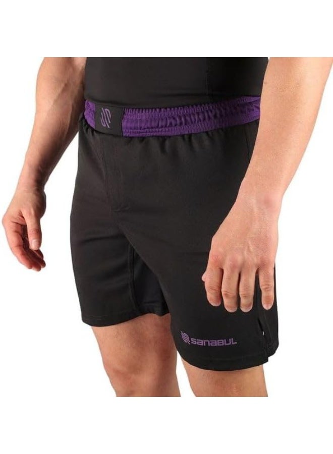 Sanabul BJJ & MMA Fight Shorts for Men | 4-Way Stretch, Reinforced Stitching, No-Gi Grappling & Kickboxing Training Shorts | Black/Purple - Image 2