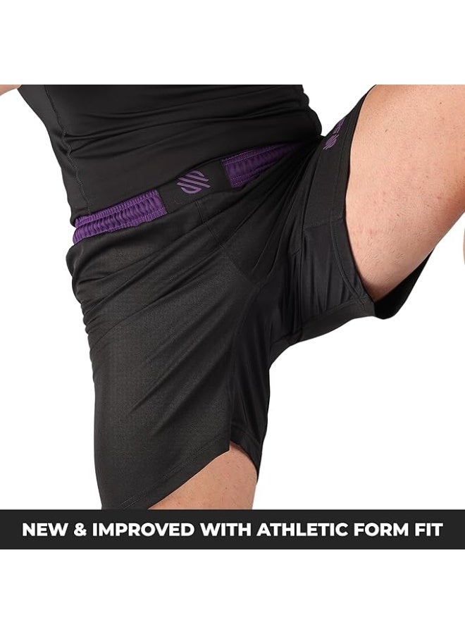 Sanabul BJJ & MMA Fight Shorts for Men | 4-Way Stretch, Reinforced Stitching, No-Gi Grappling & Kickboxing Training Shorts | Black/Purple - Image 3