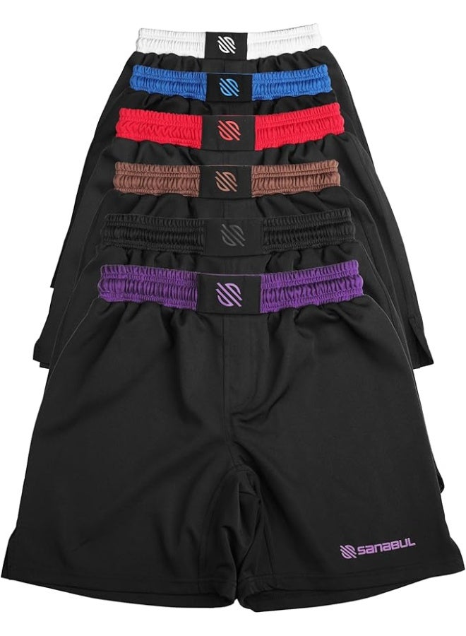 Sanabul BJJ & MMA Fight Shorts for Men | 4-Way Stretch, Reinforced Stitching, No-Gi Grappling & Kickboxing Training Shorts | Black/Purple - Image 1