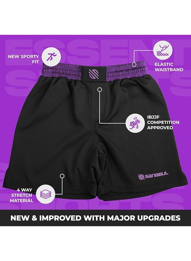 Sanabul BJJ & MMA Fight Shorts for Men | 4-Way Stretch, Reinforced Stitching, No-Gi Grappling & Kickboxing Training Shorts | Black/Purple - Image 5