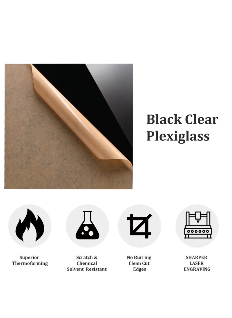 Excefore - 12x12 Acrylic Sheets, 2 Pack 0.125 inch 3mm Black Plexiglass Sheets, Black Plasitc Board with Protective Paper for DIY Project, Craft, Picture Frames, Sign, Weding invitaton - Image 1