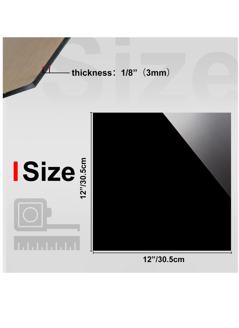 Excefore - 12x12 Acrylic Sheets, 2 Pack 0.125 inch 3mm Black Plexiglass Sheets, Black Plasitc Board with Protective Paper for DIY Project, Craft, Picture Frames, Sign, Weding invitaton - Image 1