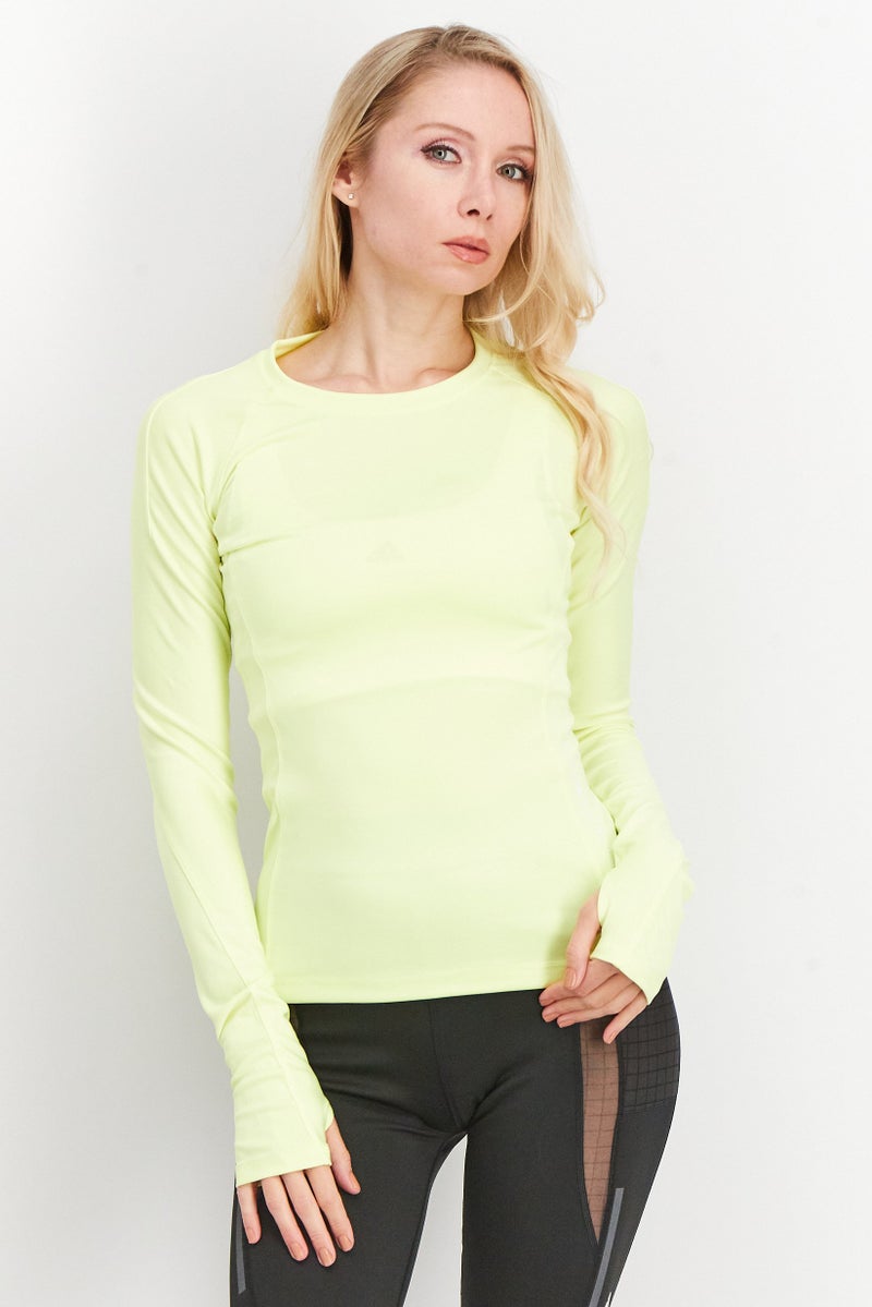 Adidas Women Sportswear Fit Long Sleeve Brand Logo, Lime Green - Image 1