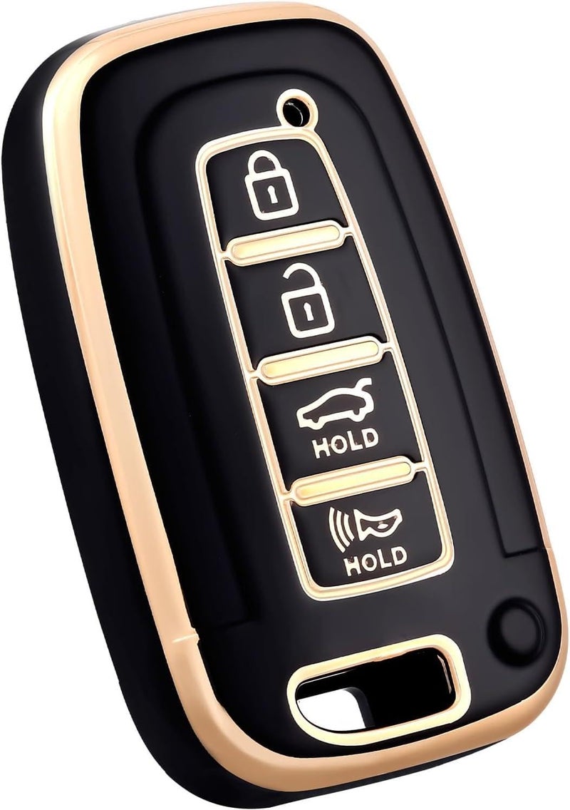 OFF WE GO for Hyundai Kia Key Fob Cover, Soft TPU Protection Key Fob Case Compatible with Hyundai Sonata Azera Elantra Genesis Kia Forte Optima Sorento Sportage Smart Key (Gold Black)