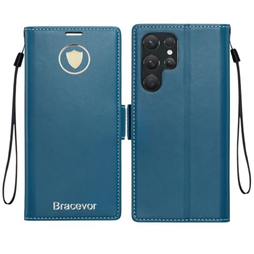 Bracevor Deluxe Leather Flip Cover case for Samsung Galaxy S25 Ultra : Blue | Full Camera Cover | RFID Blocking Wallet Pockets | 360 Degree Protection - Image 4