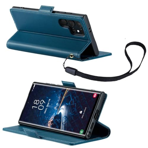 Bracevor Deluxe Leather Flip Cover case for Samsung Galaxy S25 Ultra : Blue | Full Camera Cover | RFID Blocking Wallet Pockets | 360 Degree Protection - Image 5