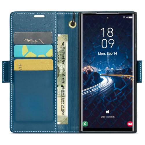 Bracevor Deluxe Leather Flip Cover case for Samsung Galaxy S25 Ultra : Blue | Full Camera Cover | RFID Blocking Wallet Pockets | 360 Degree Protection - Image 3
